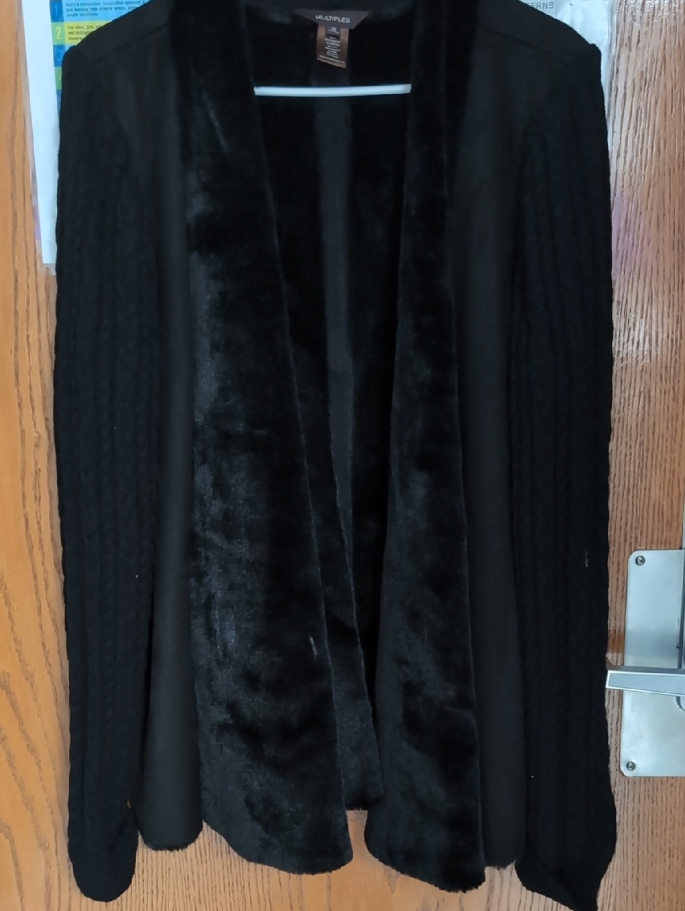 Madison Black Faux-Fur Trim Open Cardigan